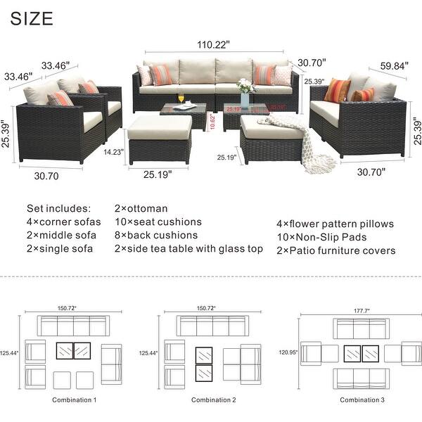 Shop Ovios Patio Furniture 12 Pc Outdoor Pe Wicker Sunbrella Sectional Set With 4 Pillows And 2 Covers Overstock 29187007