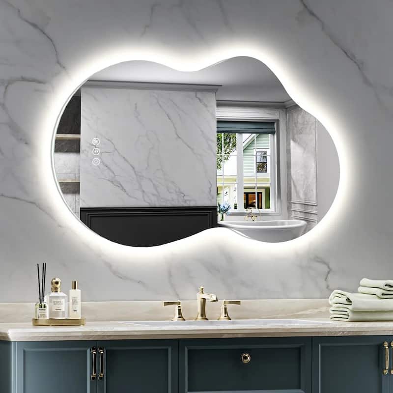 Irregular LED Anti-fog Tempered Glass Wall Bathroom Vanity Mirror, ETL Certified, 3-Year Warranty - 36"x24"