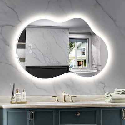 Irregular LED Anti-fog Tempered Glass Wall Bathroom Vanity Mirror, ETL Certified, 3-Year Warranty