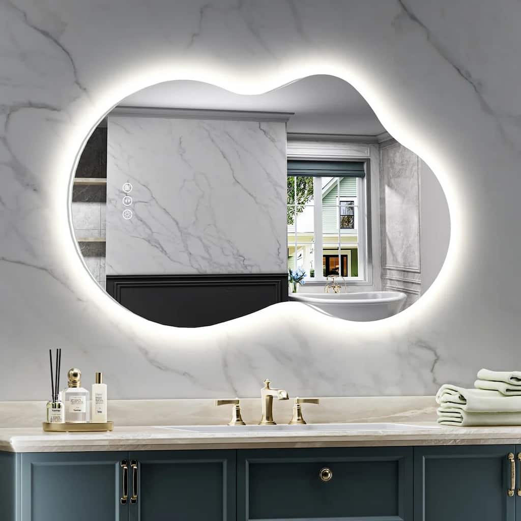 Irregular LED Anti-fog Tempered Glass Wall Bathroom Vanity Mirror, ETL Certified, 3-Year Warranty