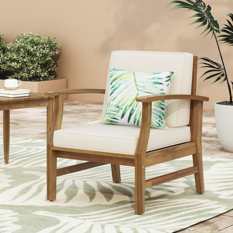 Exquisite Acacia Wood Club Chair with Water-Resistant Cushion