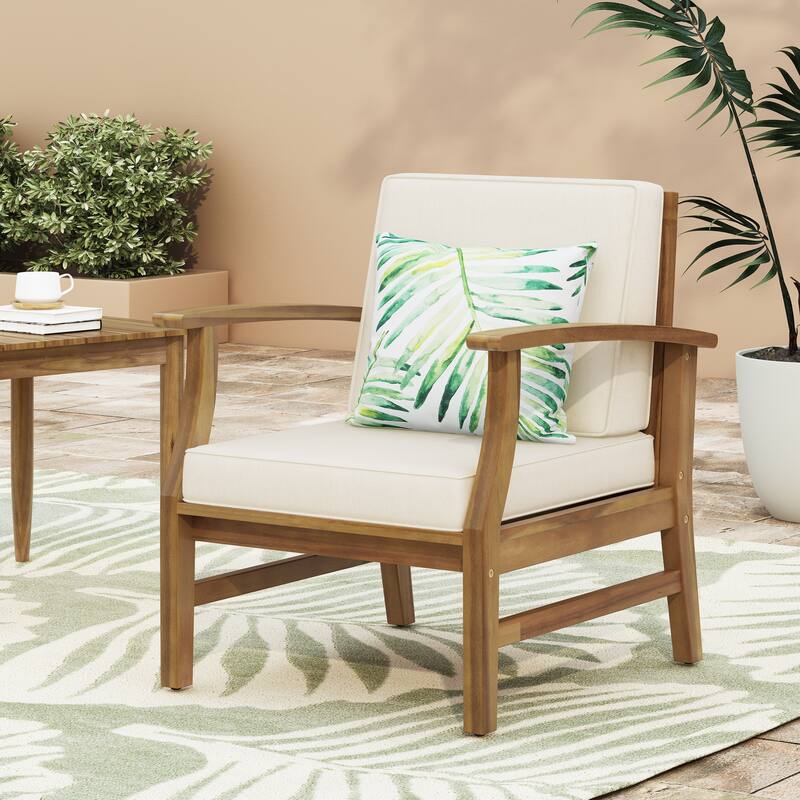Roomfitters Outdoor Acacia Wood Club Chair with Weather-Resistant Cushions