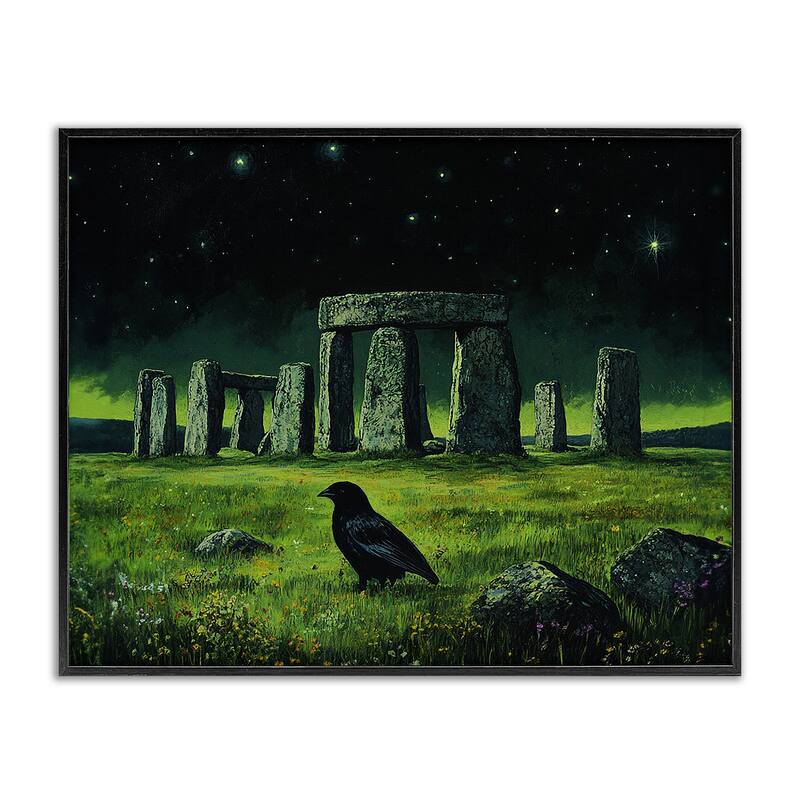 Stupell Crow & Stonehenge at Night Framed Giclee Art Design By Tom Crehan - 30 x 24 - Black