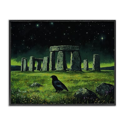 Stupell Crow & Stonehenge at Night Framed Giclee Art Design By Tom Crehan