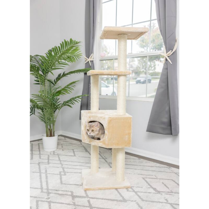 3 Tier Real Wood Cat Tree, Scratch furniture, Beige