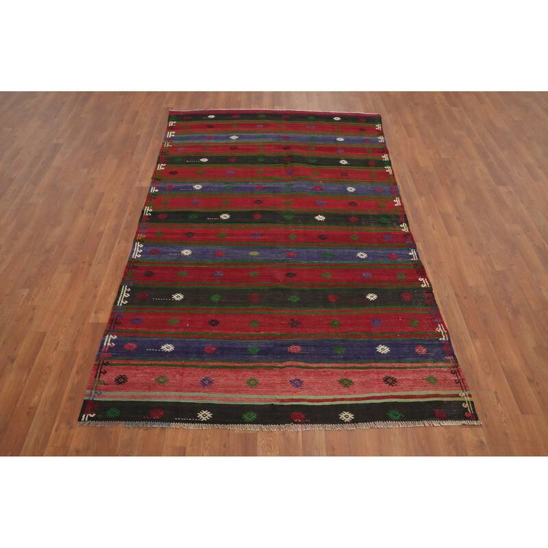 Hand Woven Oriental 100% Wool Carpet Southwestern Tribal Red Kilim Area Rug - 7' 11'' X 4' 11''