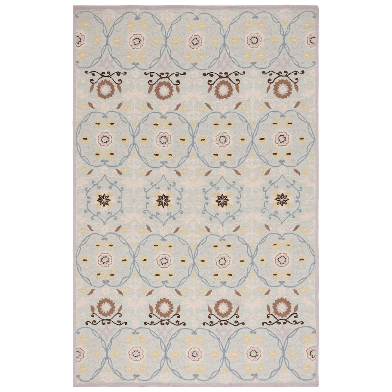 SAFAVIEH Handmade Chelsea Azar French Country Wool Rug - 3'9" x 5'9" - Light Blue/Ivory