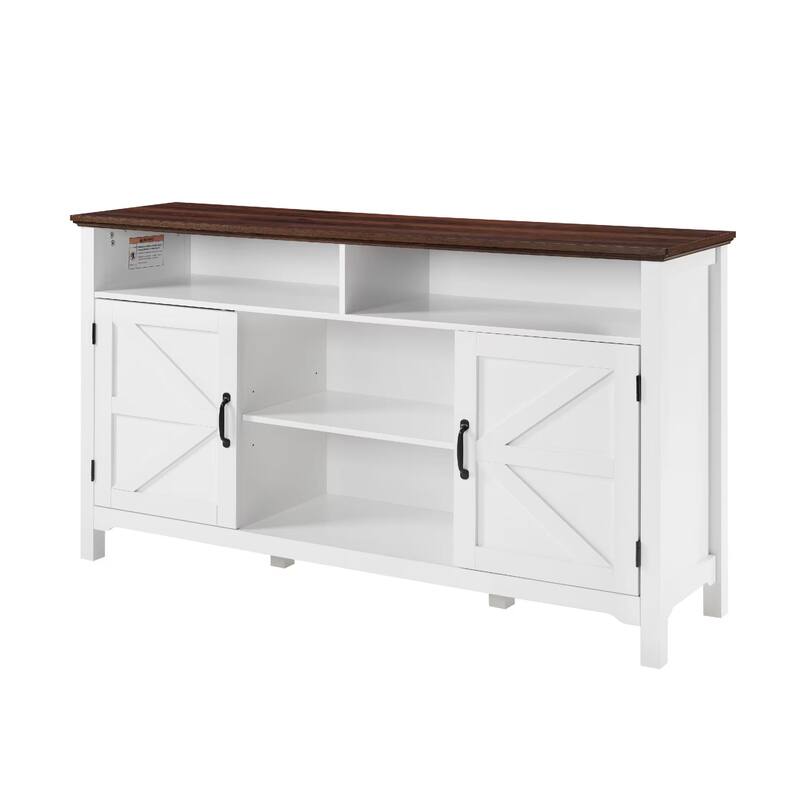 Homy Casa Farmhouse Sideboard Buffet Cabinet, Hinged Barn Doors, White 58''
