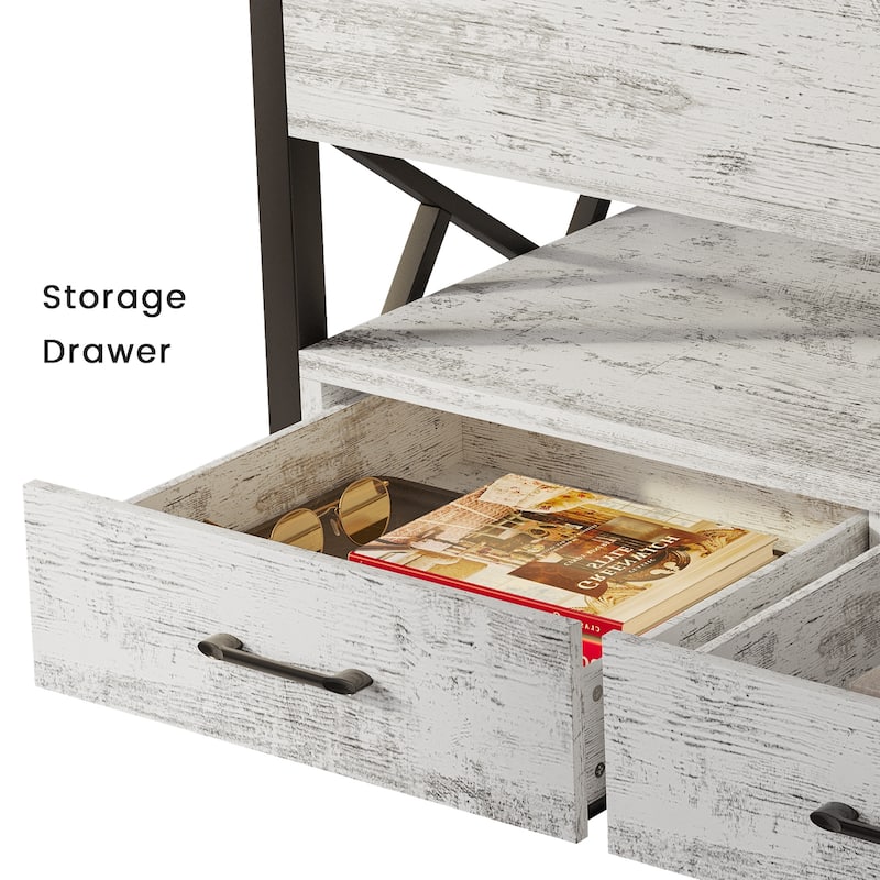 Coffee Table Lift Top 2 Drawers Hidden Compartment for Living Room