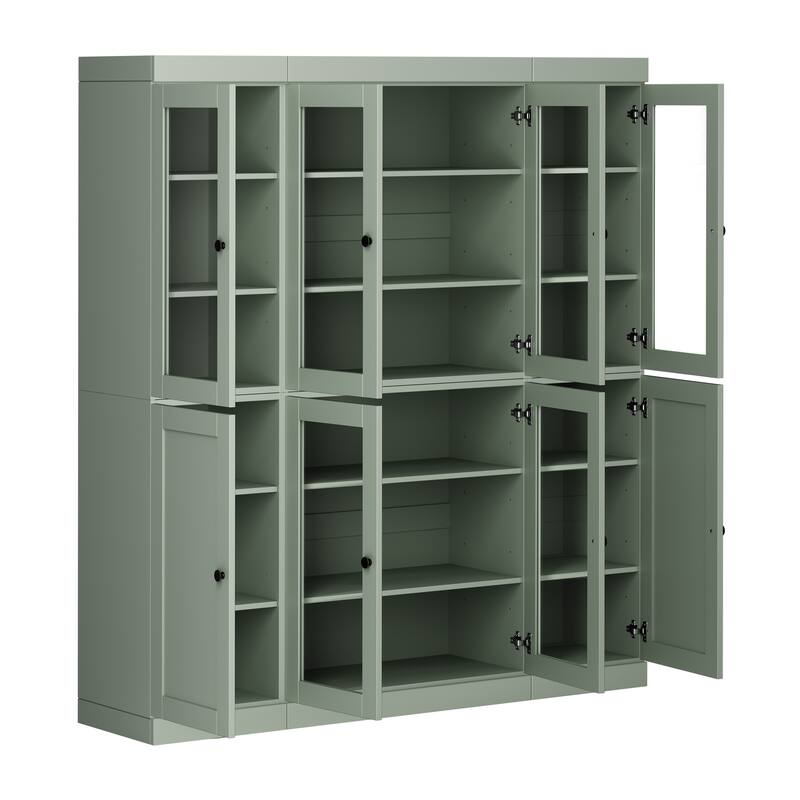 Palace Imports 100% Solid Wood 65" Pantry Cabinet with Clear Glass, Shaker Doors and Adjustable Shelves