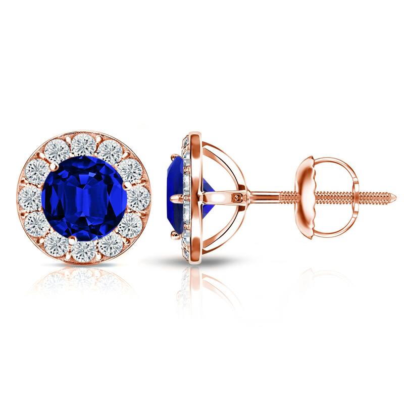 Auriya 14k Gold Lab Grown Gemstone Blue Sapphire Stud Earrings Round 0.25 to 5.00 ct. tw. Halo Screw-Back - 0.40ct tgw. - Rose