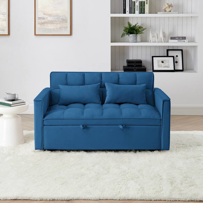 Anmytek 54.33 Inch Space-Saving Velvet Sofa Bed - 3 Lengths Foldable Pull-Out Adjustable Back
