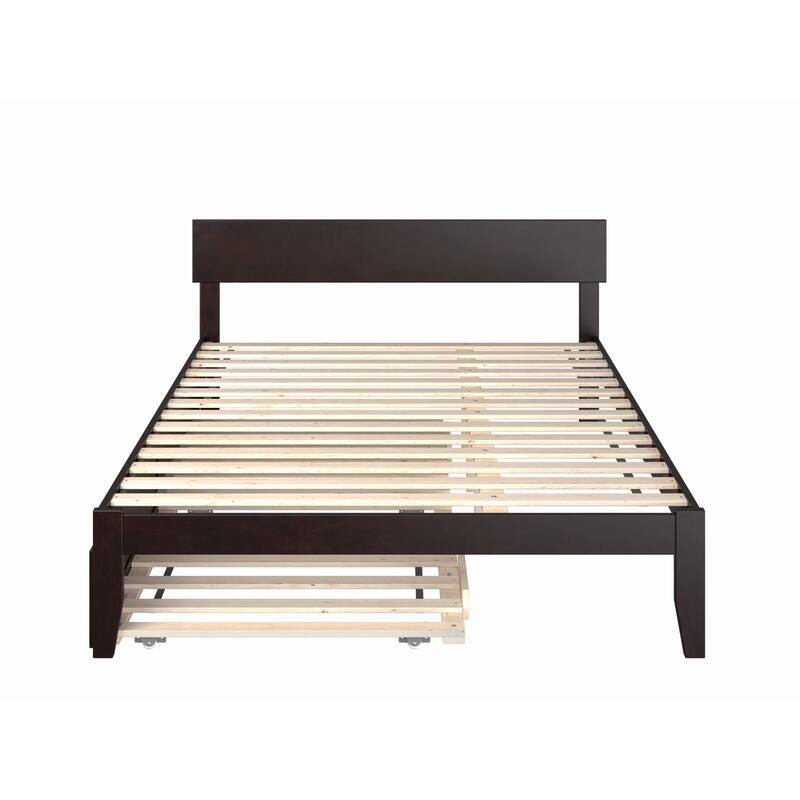 Twin XL Bed with Trundle - HomeStock Espresso Finish - Modern Panel Headboard - Durable Wood Frame