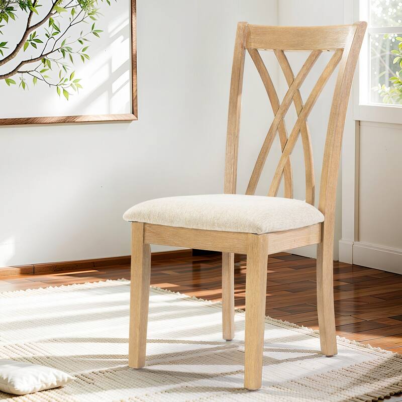 Upholstered Dining Chairs Set of 2, Open Back Wooden Kitchen Chairs, Dining Chairs with Padded Seat and Wood Legs