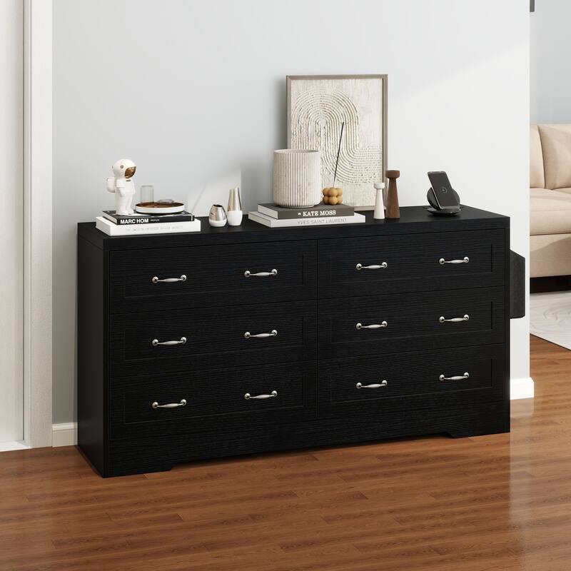 Moasis 6-Drawer 7-Drawer Double Dresser with Power Outlet and Organizer Bag - Black - 6-drawer