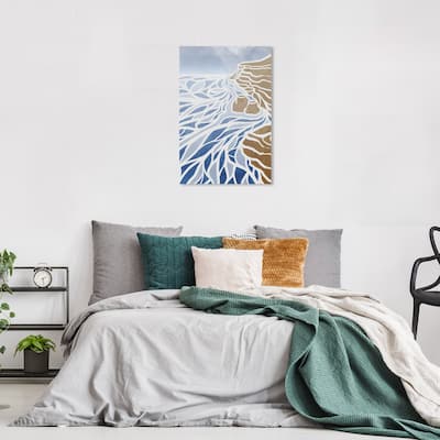 Wynwood Studio Canvas Nautical and Coastal Cliffside waves Blue and Tan Nautical & Coastal Wall Art Canvas Print