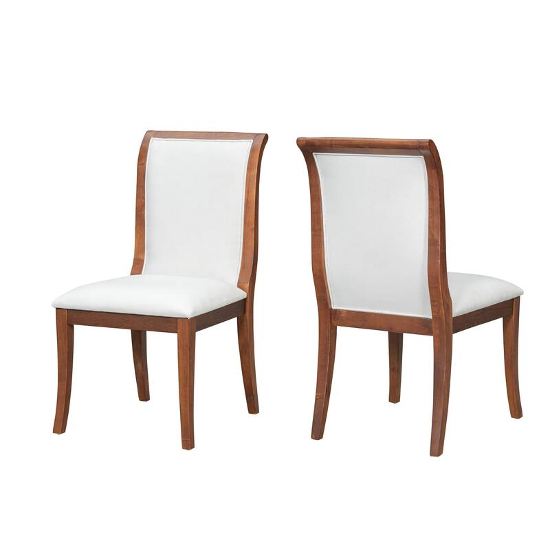 Oak Gray Finish Upholstered Dining Chairs Set of 2 - Traditional Elegant Fabric Side Chairs with Curved Lines