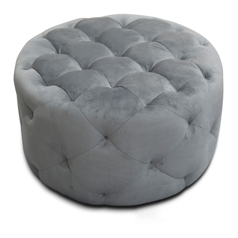 Warehouse of Tiffany Meerna 24-inch Round Tufted Padded Ottoman (Optional Colors) - Slate Grey