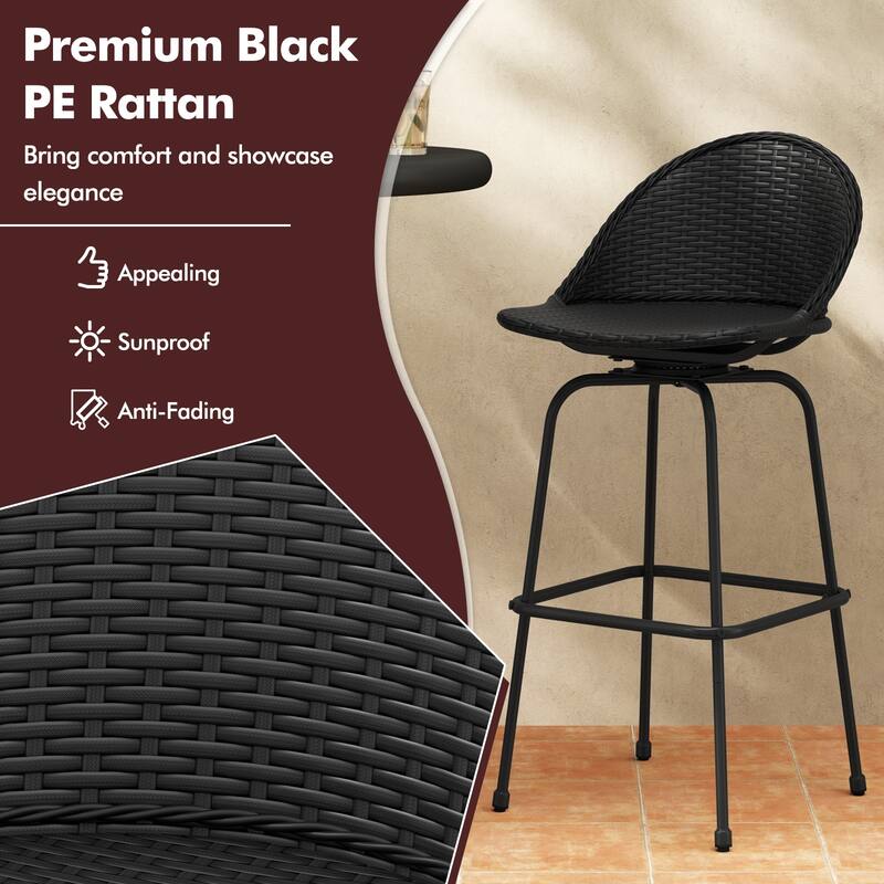 Gymax Rattan Swivel Barstools Set of 2 w/ Curved Back & Heavy-Duty