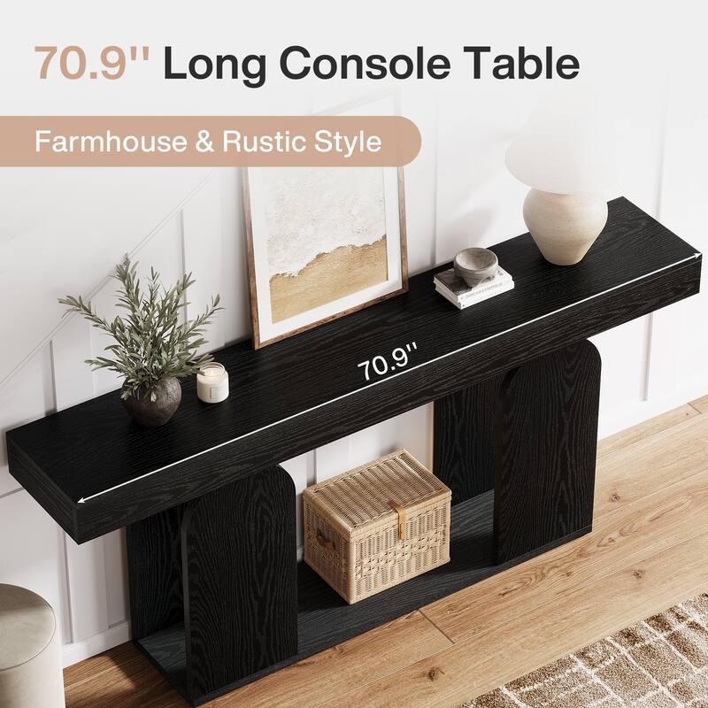 70.87-inch Wood Console Table, Farmhouse Sofa Table with 2-tier storage