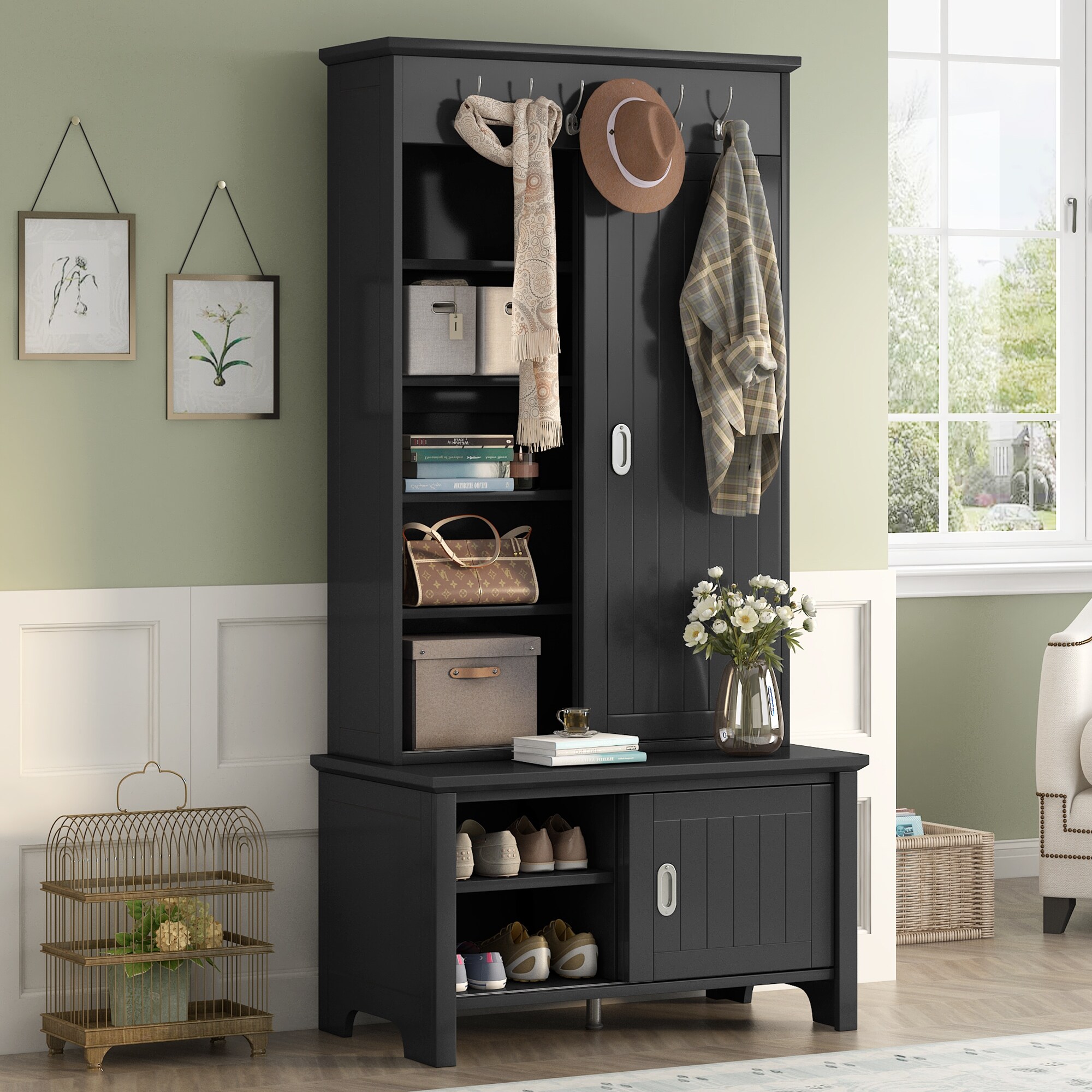 Entryway hutch with hooks discount