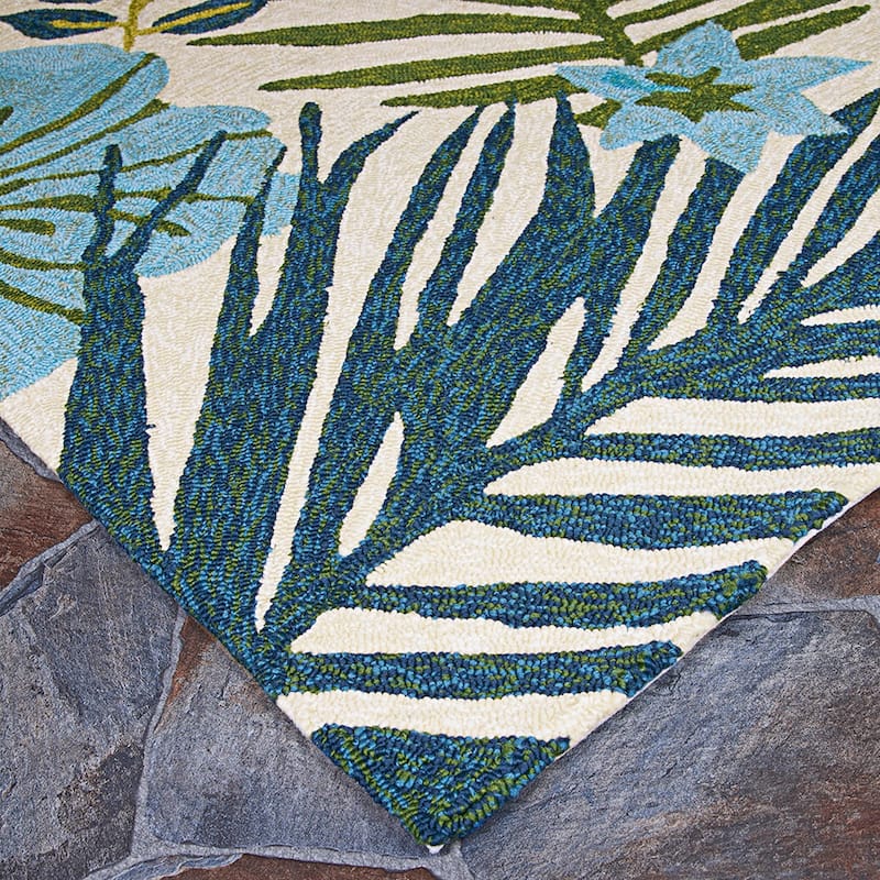Dream Decor Rugs Miami Tropics Ivory Blue Indoor Outdoor Area Rug