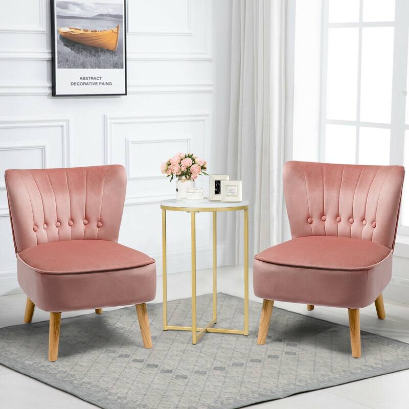 Gymax 2PCS Accent Chair Armless Leisure Chair Single Sofa w/ Wood Legs - See Details