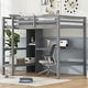 preview thumbnail 1 of 22, Full Size Loft Bed with Bulit-in Desk and Multifunction Storage Shelves, Wooden Loft Bedframe with Ladder and Guardrail Grey