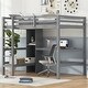 preview thumbnail 13 of 22, Full Size Loft Bed with Bulit-in Desk and Multifunction Storage Shelves, Wooden Loft Bedframe with Ladder and Guardrails Grey