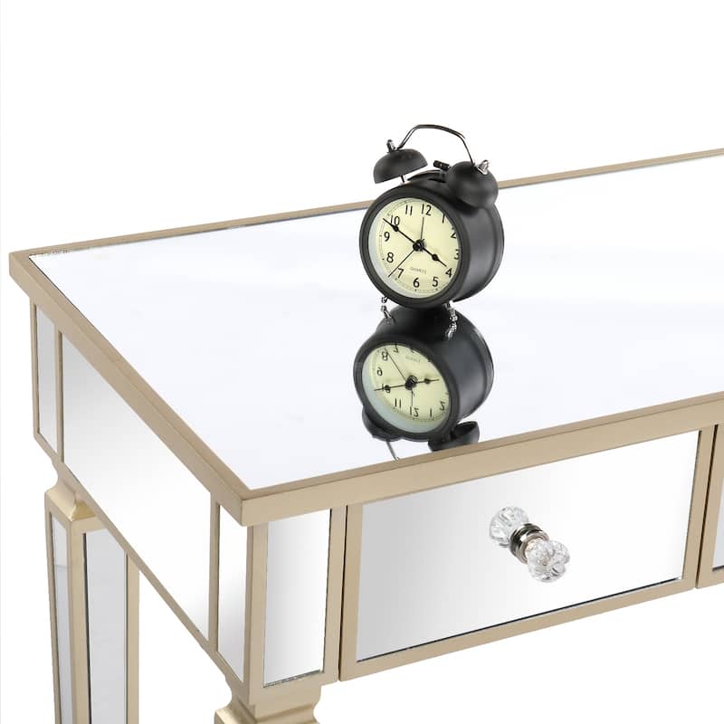Gold Dressing Table with Glass Top and 3 Drawers Storage and Anti-Scratch Desk for Bedroom