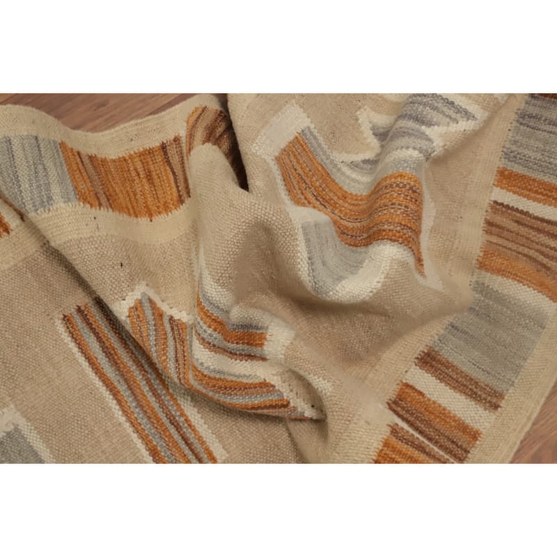 Hand Woven Oriental 100% Wool Carpet Southwestern Tribal Brown Kilim Runner Rug - 5' 9'' X 2' 0''