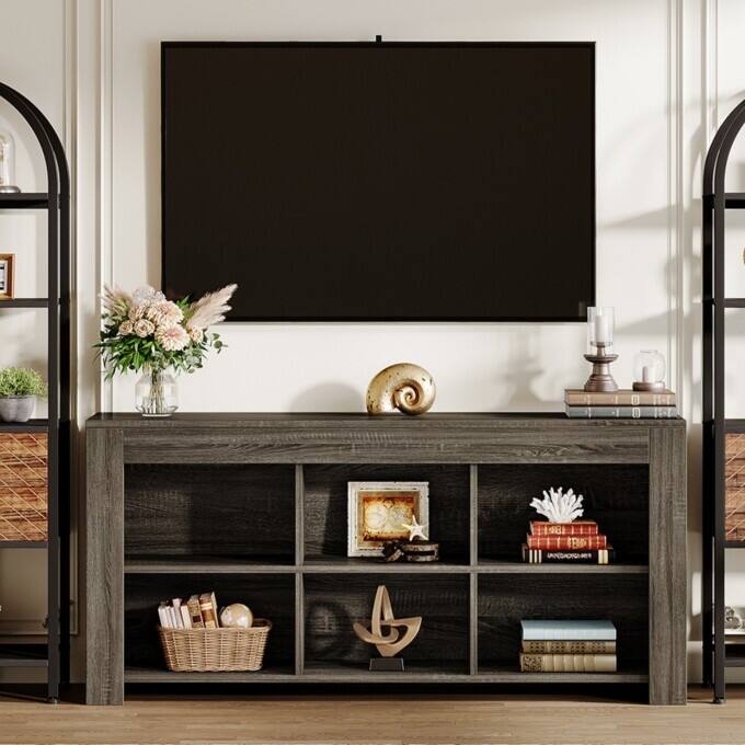 63-inch Horizontal Wood Bookshelf, Industrial Long Bookcase