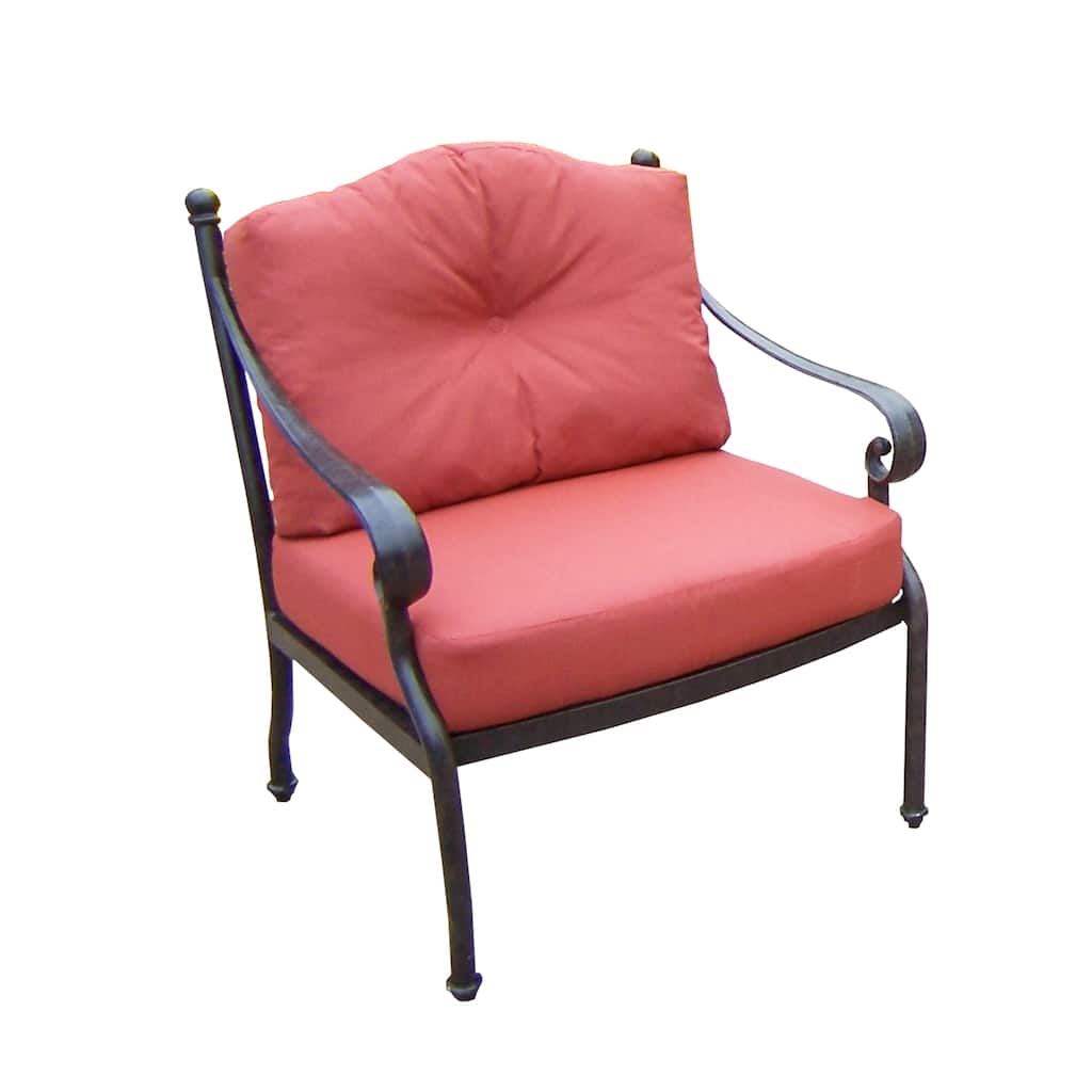 Aluminum Deep Seating Redish Pink Double-Cushioned Outdoor Brown Patio Club Chair