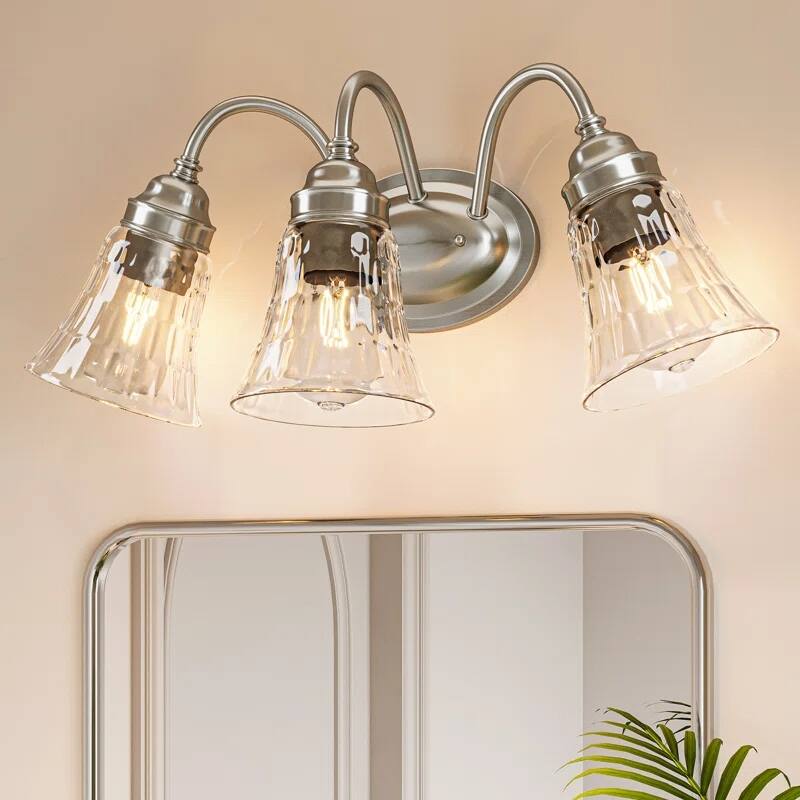 Brushed Nickel 3-Light Bathroom Vanity Light with Clear Glass Shades - Silver