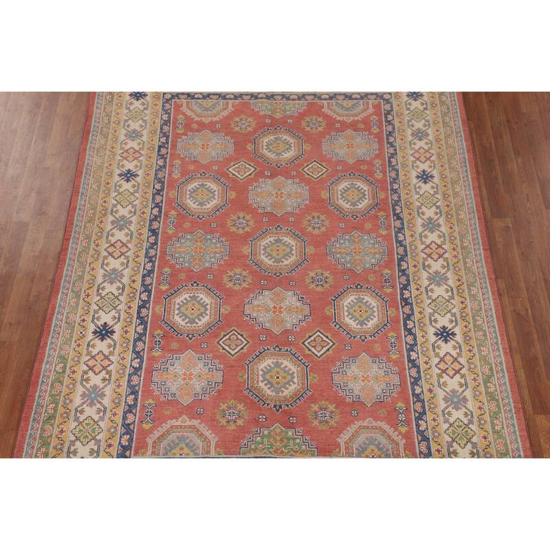 Geometric Kazak Area Rug Handmade Dining Room Wool Carpet - 6'5" x 9'6"