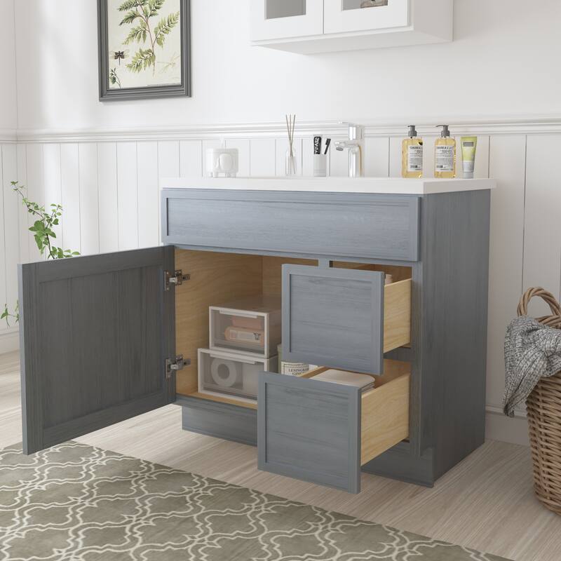 Vanity Art 36" Freestanding Single Base 2 Drawers Storage Cabinet with Soft Close Door