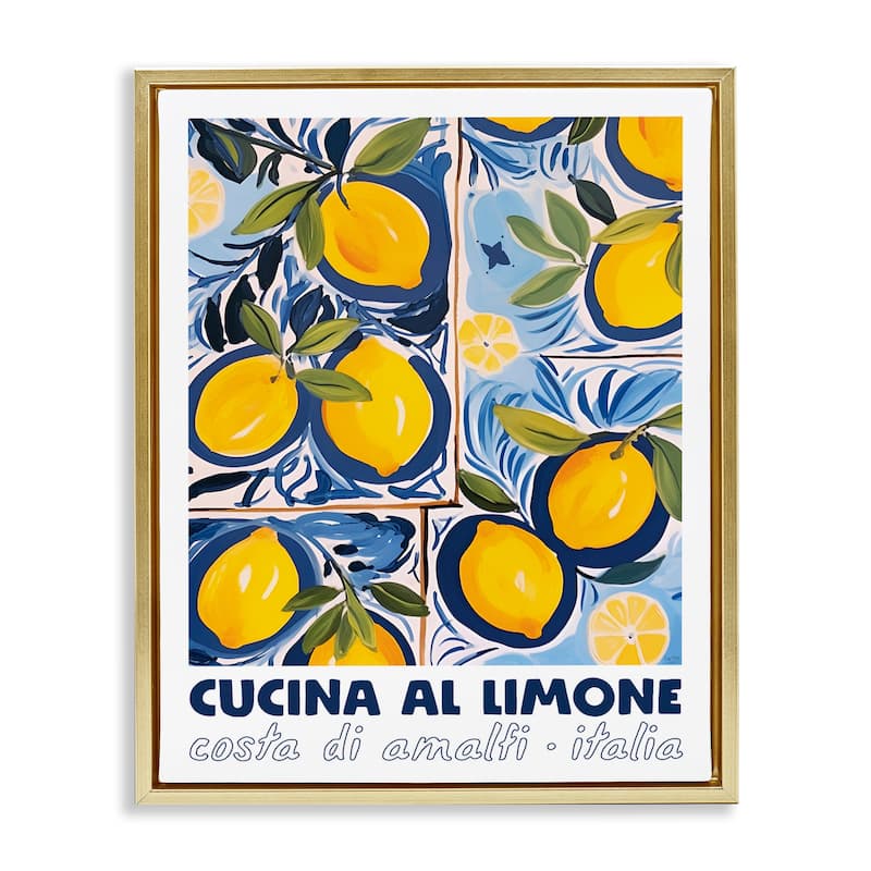 Stupell Bright Mediterranean Lemons Framed Floater Canvas Wall Art Design By Lux + Me Designs - 17 x 21 - Gold