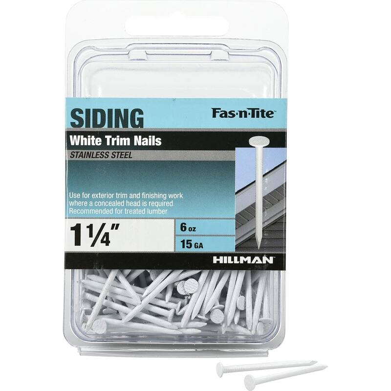 461819 White Painted Stainless Steel Trim Nails, 6 oz/1.25 x 15