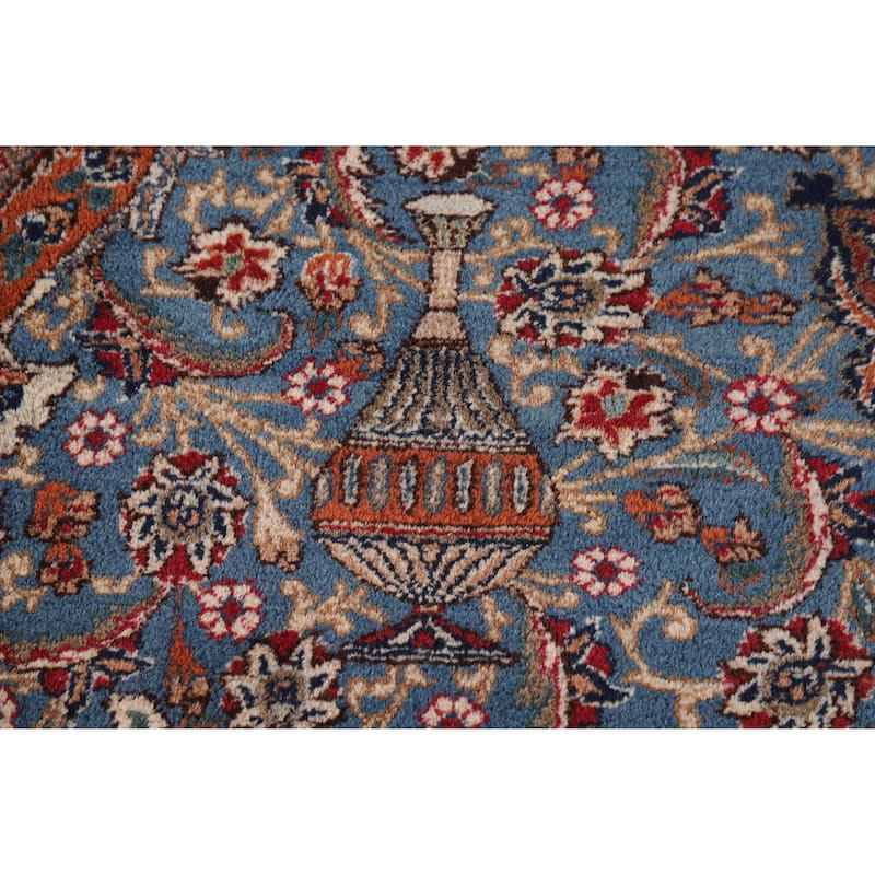 Hand Knotted Oriental 100% Wool Carpet Traditional Floral Navy Blue & Blues Kashmar Area Rug - 12' 9'' X 10' 0''