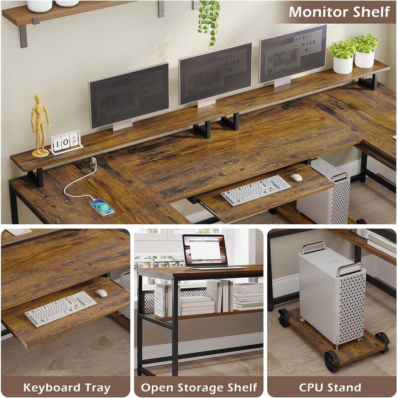 Reversible L Shaped Home Office Desk with File Drawer U Shaped Desk