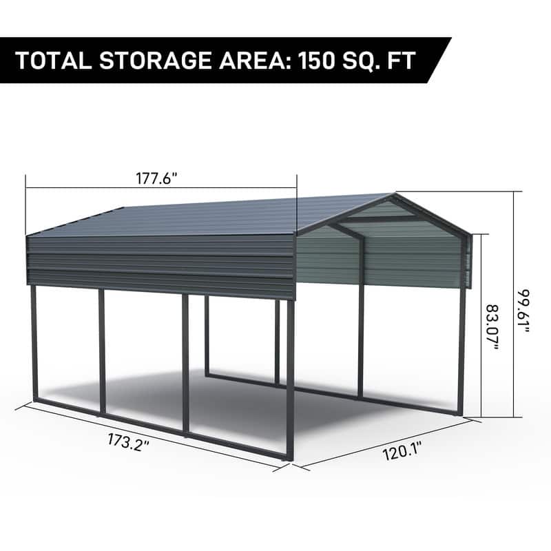 14.8 ft. W x 10 ft. D x 8.3 ft. H Carbon Black Galvanized Steel Peaked Carport