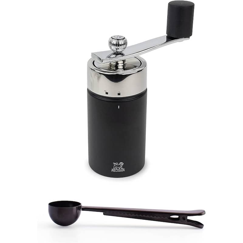 Peugeot 39639 Isen Nutmeg Mill, Wood, Black 15cm/5.9in - With Stainless Steel Spice Scoop/Bag Clip (Black) - Black - 2 Piece