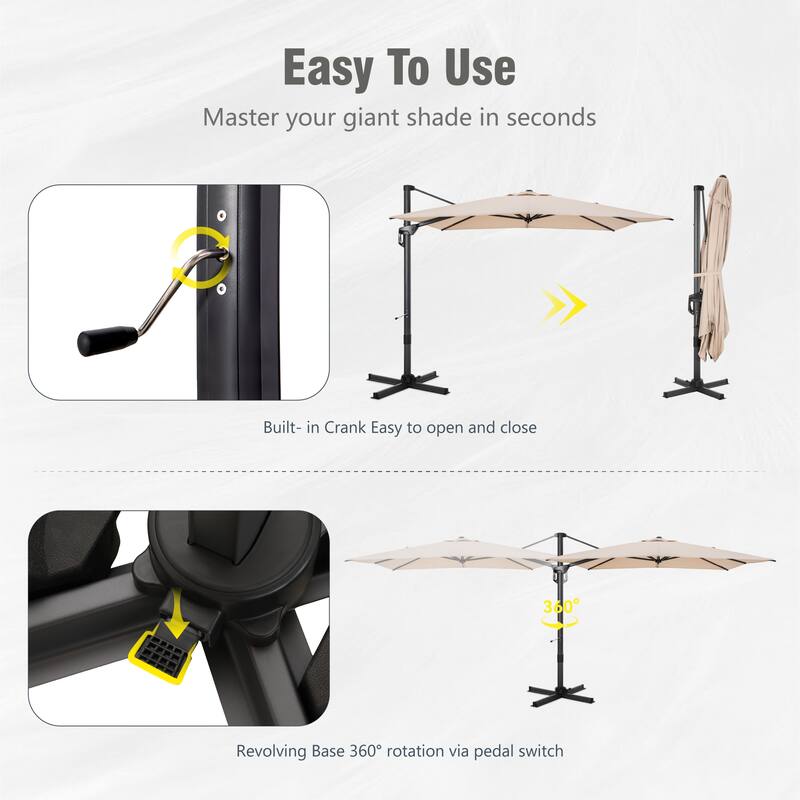 MAISON ARTS 12 FT Cantilever Umbrella 360 Degree Rotation & 6-Tilt Adjustable