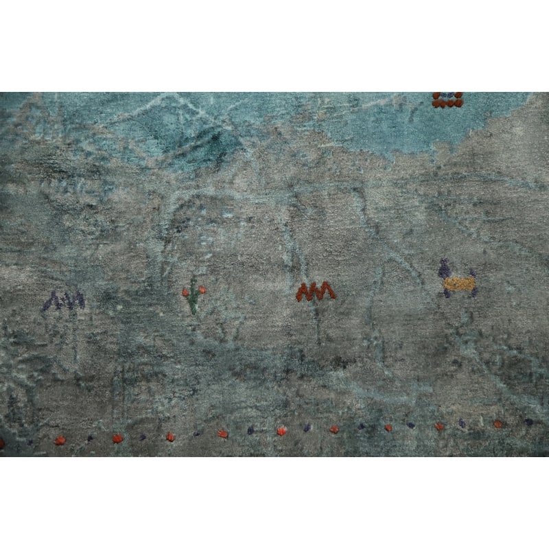 Hand Knotted Oriental Viscose Silk Carpet Modern Pictorial Greys & Charcoal Abstract Area Rug - 7' 10'' X 5' 7''