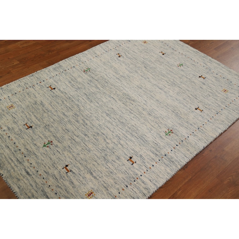 Beige Tribal Gabbeh Oriental Rug Hand-Knotted Wool Carpet - 4'0" x 5'9"