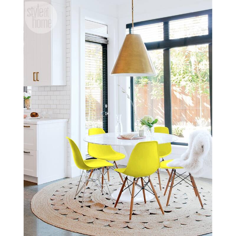 Set of 2 Mid-Century Modern Dining Chairs Armless Plastic Shell Seat with Natural WoodenEiffel Leg Base, Orange