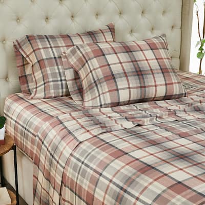 Highland 300 Thread Count Cotton Extra Deep Pocket Plaid 4-piece Bed Sheet Set