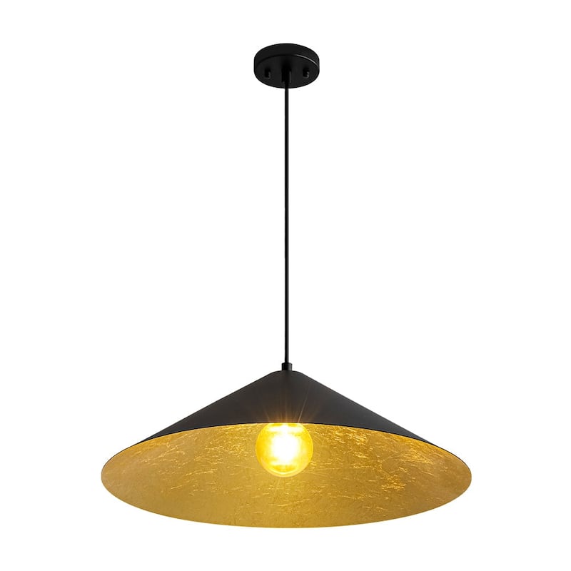 Black Gold 1-light Minimalist Metal Oversized Shallow Cone Pendant