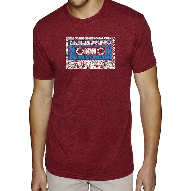 LA Pop Art Men's Premium Blend Word Art T-shirt - 80s One Hit Wonders - Burgundy - XL