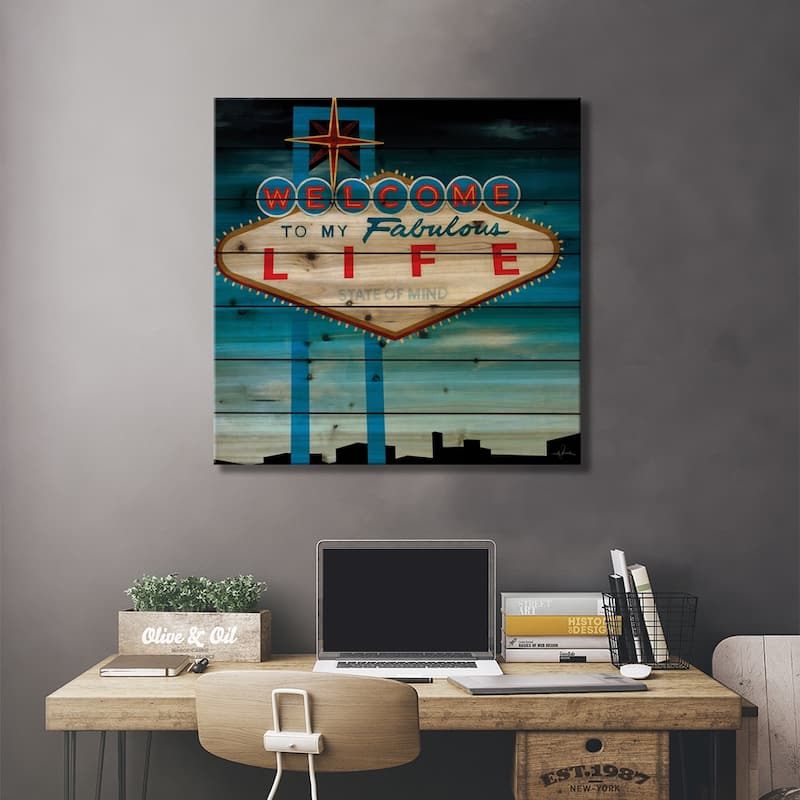 Welcome Print On Wood by KC Haxton - Multi-Color